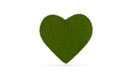 Green grass hearts isolated on white background