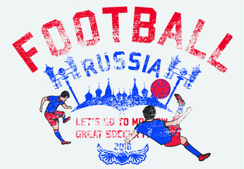 Russia flag and Soccer Print embroidery graphic design vector art