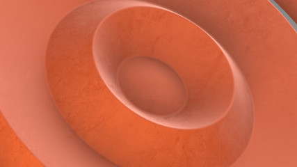 Orange disk with wavy effect and grunge texture. Abstract background. 3d render.