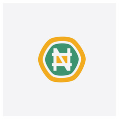 Obraz premium Nigerian Naira concept 2 colored icon. Isolated orange and green Nigerian Naira vector symbol design. Can be used for web and mobile UI/UX