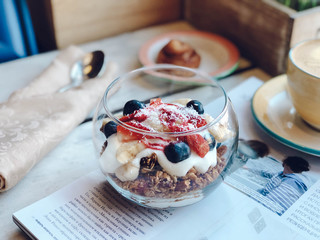 Healthy breakfast granola with berries