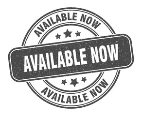 available now stamp. available now label. round grunge sign