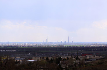 Oil rafinery city seen from distance, in Ploiesti