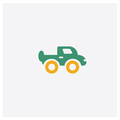 Pickup truck concept 2 colored icon. Isolated orange and green Pickup truck vector symbol design. Can be used for web and mobile UI/UX