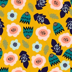 Tuinposter Vector seamless pattern, nature design. Colorful floral background. Bright tropical seamless pattern  © scifilullaby