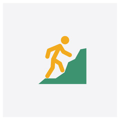 Mountaineering concept 2 colored icon. Isolated orange and green Mountaineering vector symbol design. Can be used for web and mobile UI/UX