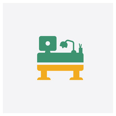 Desk concept 2 colored icon. Isolated orange and green Desk vector symbol design. Can be used for web and mobile UI/UX