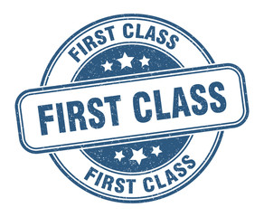 first class stamp. first class round grunge sign. label