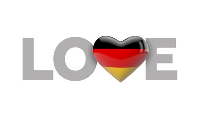 Love Germany heart shaped flag with love word. 3D Rendering