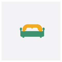 Bed concept 2 colored icon. Isolated orange and green Bed vector symbol design. Can be used for web and mobile UI/UX