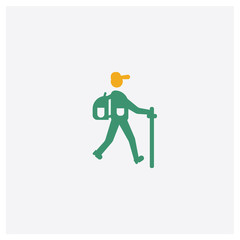 Hiking concept 2 colored icon. Isolated orange and green Hiking vector symbol design. Can be used for web and mobile UI/UX
