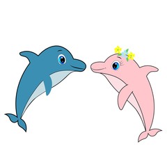 Obraz premium cute dolphin cartoon illustration, summer vector