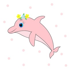 cute dolphin cartoon illustration, summer vector