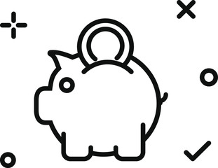 piggy bank  vector flat line simple icon