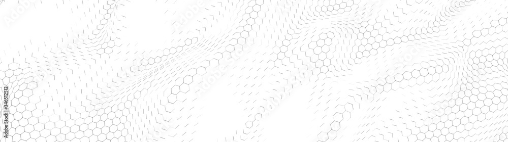 Poster abstract dynamic wave. hexagon wave of gradient lines. big data. digital background. futuristic vect