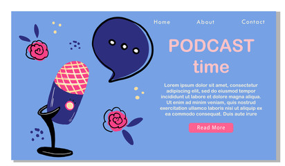 Modern music radio show or audio blog concept, podcast illustration, vector landing page template with microphone,