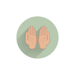 Muslim hands in pose of praying colorful flat icon with long shadow. hands flat icon