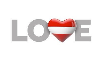 Love Austria heart shaped flag with love word. 3D Rendering