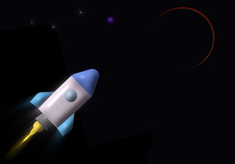 Fliegende Rakete im All auf schwarzem Hintergrund. © Michael Kremer