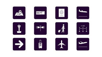 airport icon collection. including tickets, passports, planes and others.vector illustration