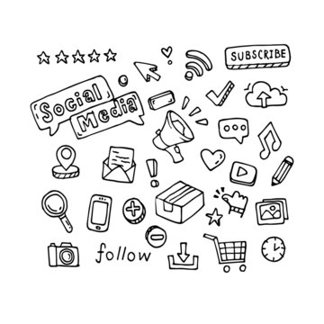 Vector mix set of social media icon hand draw