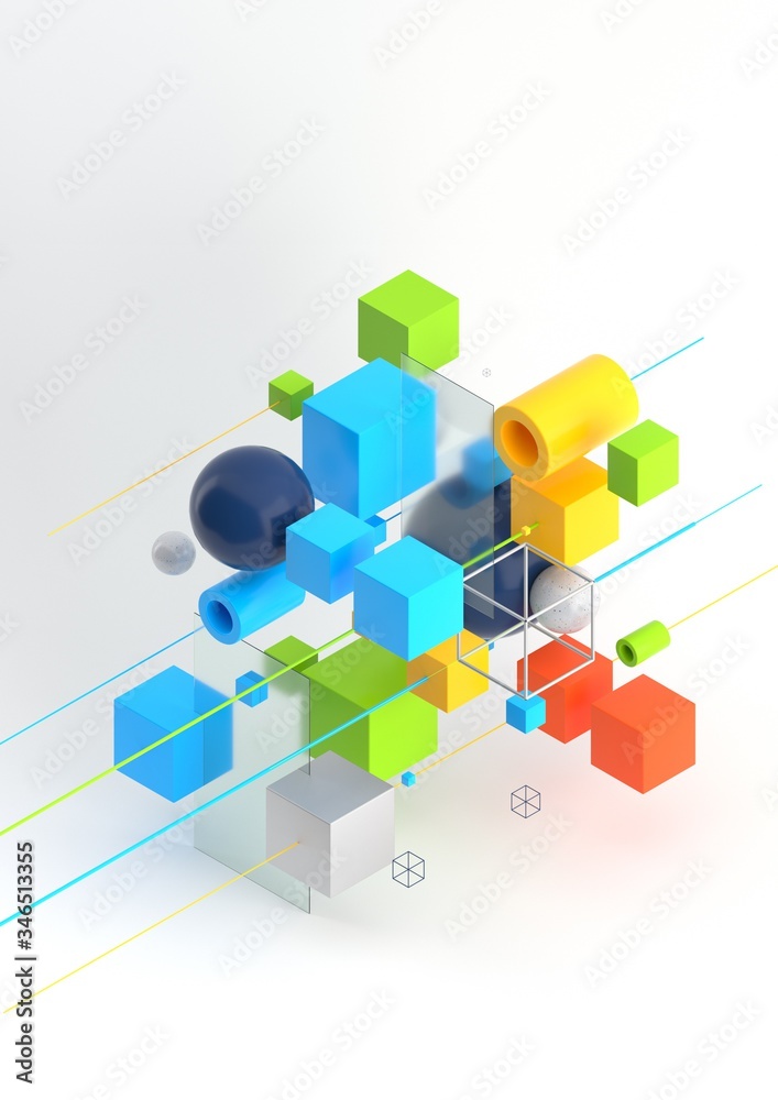 Leinwandbilder abstract 3d render visualization background, template modern composition of geometric shapes in isom