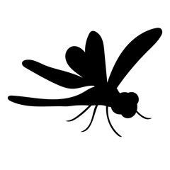black silhouette of a dragonfly, insect, isolated