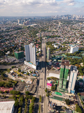 April 26, 2020 - Katipunan Avenue, Quezon City. An aerial photo of the usually busy Katipunan Avenue in Quezon City, Philippines during the government imposed Enhanced Community Quarantine to prevent 