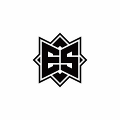 ES monogram logo with square rotate style outline