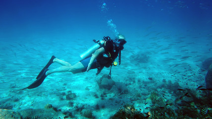 Fototapeta na wymiar scuba diver underwater 