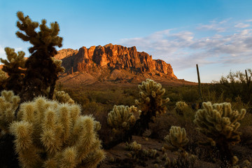 A beautiful, scenic, Arizona Landscape scenery, Superstition Mountains during the sunset. 