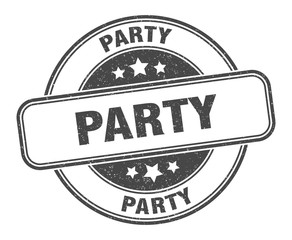 party stamp. party round grunge sign. label
