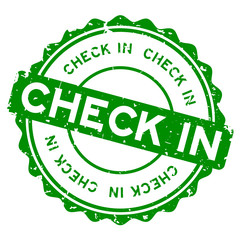 Grunge green check in word round rubber seal stamp on white background