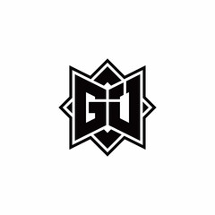 GJ monogram logo with square rotate style outline