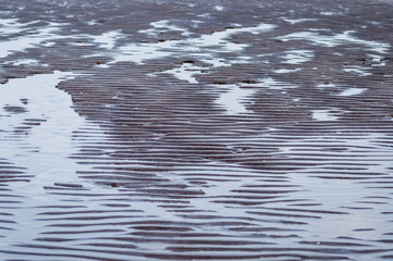 Rippled wet sand and water at the beach texture background, Adriatic sea in Italy