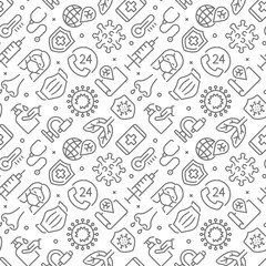 Coronavirus related seamless pattern with outline icons