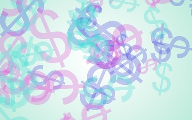 Multicolored translucent dollar signs on white background. 3D illustration