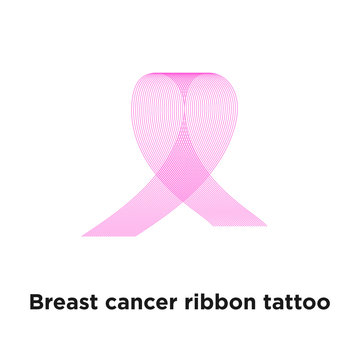 Breast cancer pink ribbon heart made of thin lines. Symbol of national awareness month in october.  Black minimalist tattoo concept vector illustration.