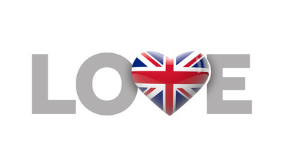 Obraz premium Love UK heart shaped flag with love word. 3D Rendering
