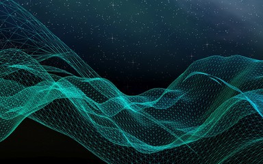 Abstract landscape on a dark background. Cyberspace grid. hi tech network. Outer space. Starry outer space texture. 3D illustration