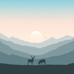 wildlife deer on autumn mountain landscape vector illustration EPS10