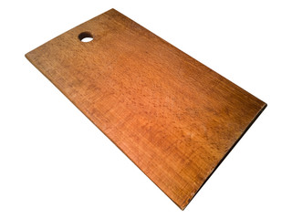 Square wooden kitchen board isolated on white.