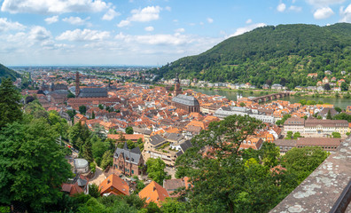 Fototapeta na wymiar overlook on Heidelberg castle view on old town and the church, Baden Wuerttemberg,