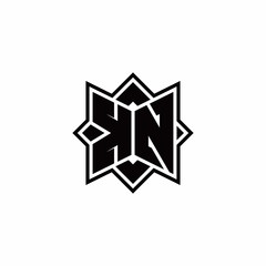 KN monogram logo with square rotate style outline