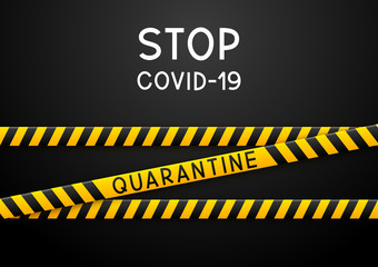 Fototapeta premium Signal tape border for quarantine coronavirus design on dark background