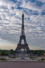 Fototapeta na wymiar Paris, France - 05 06 2020: View of the Eiffel Tower from the Trocadero esplanade during the coronavirus period