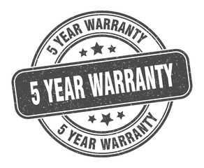 5 year warranty stamp. 5 year warranty label. round grunge sign