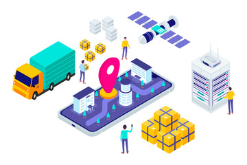 Isometric Delivery System Tracking Modern Illustration, Web Banners, Suitable for Diagrams, Infographics, Book Illustration, Game Asset, And Other Graphic Assets