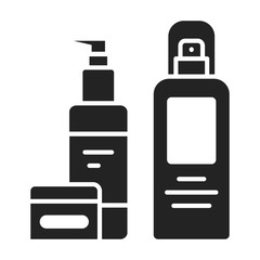 Long-term styling products black glyph icon. Cosmetics: styling spray, gel. Beauty industry. Pictogram for web page, mobile app, promo. UI UX GUI design element.