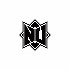 NU monogram logo with square rotate style outline
